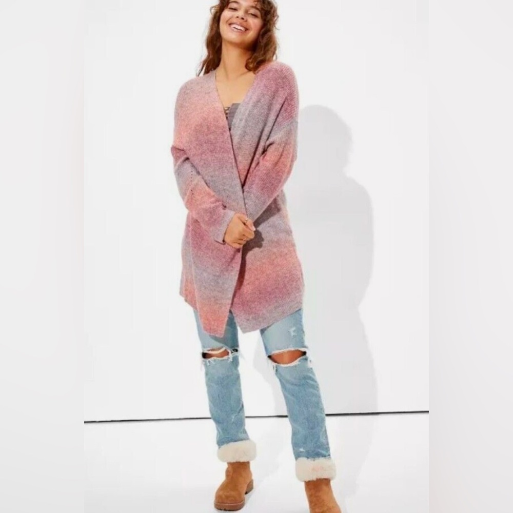 American Eagle Space Dye Oversized Multicolor Open Front Cardigan Size Medium - Picture 2 of 6